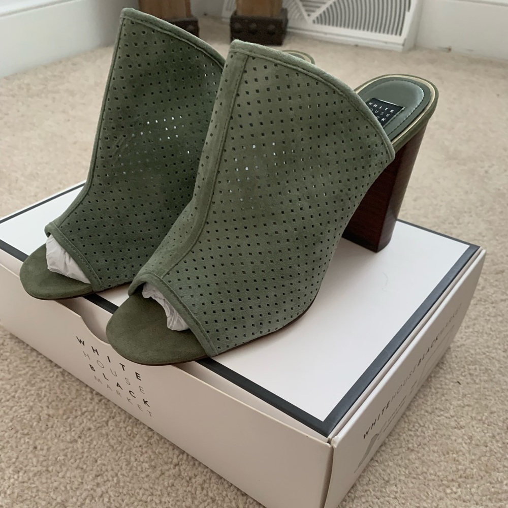 Beautiful WHBM military green suede mules.  Size 9